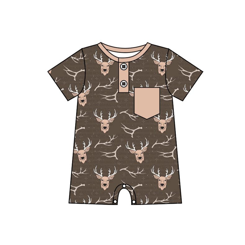 no moq sales SR2334 pre-order baby boy clothes deer head short sleeve Romper-2024.11.26