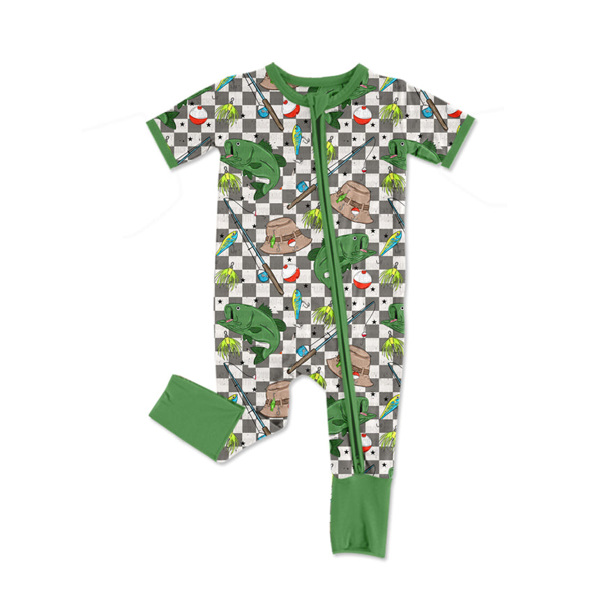 no moq sales SR2335 pre-order baby boy clothes fish hat green short sleeve Romper-2024.11.26