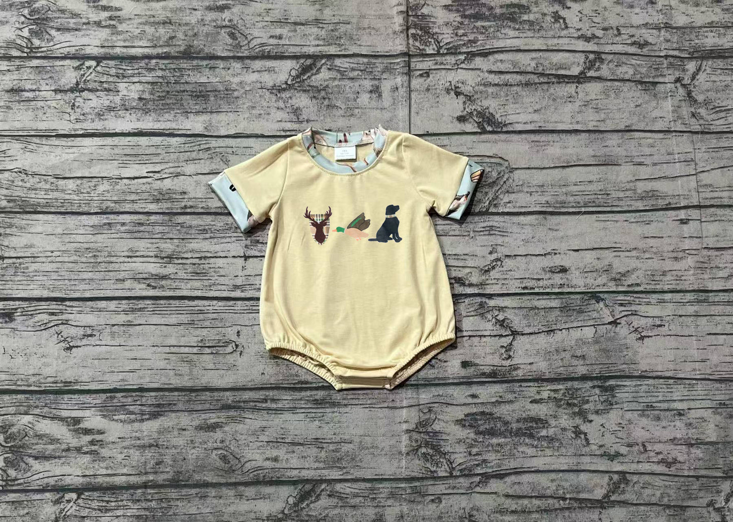 no moq sales SR2338 pre-order baby boys clothes embroidery deer duck puppy khahi short sleeve Romper