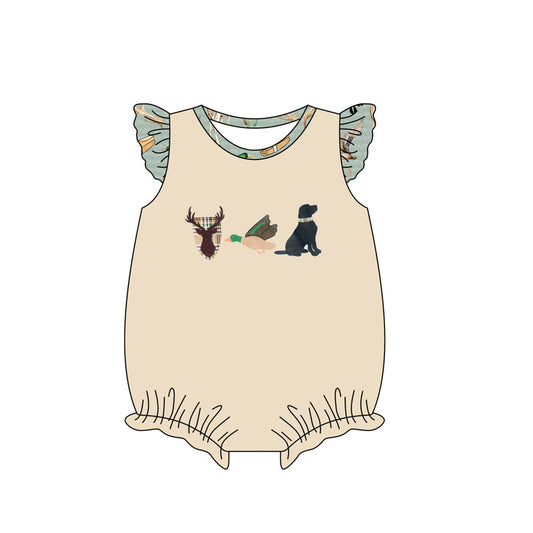 no moq sales SR2339 pre-order baby girls clothes deer duck puppy khahi flying sleeve Romper-2024.11.27