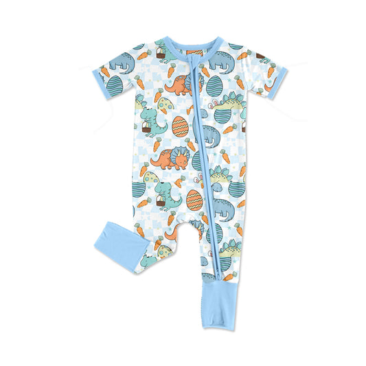 no moq sales SR2344 pre-order baby boys clothes dinosaur blue short sleeve Romper-2024.11.28