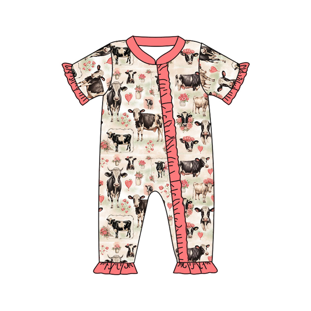 no moq sales SR2345 pre-order baby girls clothes cow floral short sleeve Romper-2024.11.28