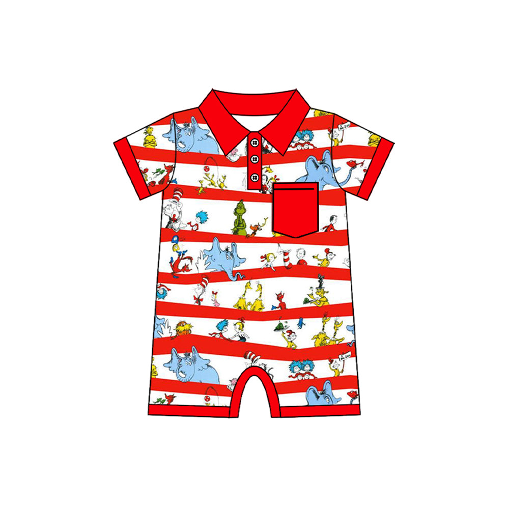 no moq sales SR2364 pre-order baby boy clothes dr seuss red short sleeve Romper-2024.11.29