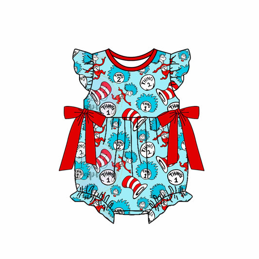 no moq sales SR2365 pre-order baby girls clothes dr seuss blue flying sleeve Romper-2024.11.29