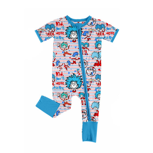 no moq sales SR2367 pre-order baby boys clothes KIDS LOVE dr seuss blue short sleeve Romper-2024.11.29