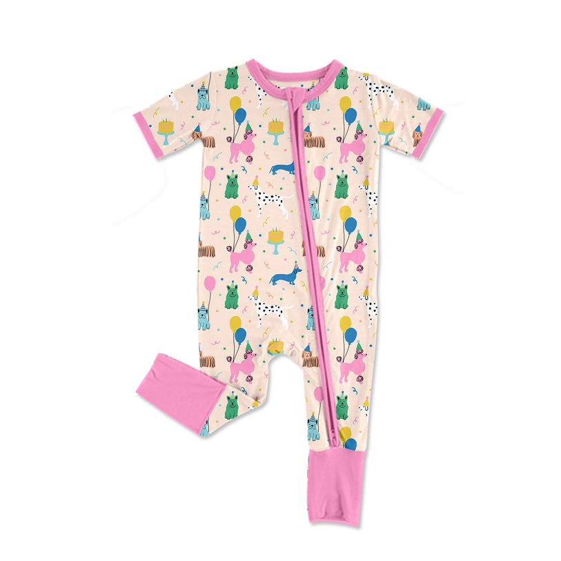 no moq sales SR2370 pre-order baby girls clothes HAPPY BIRTHDAY pink short sleeve Romper-2024.11.30