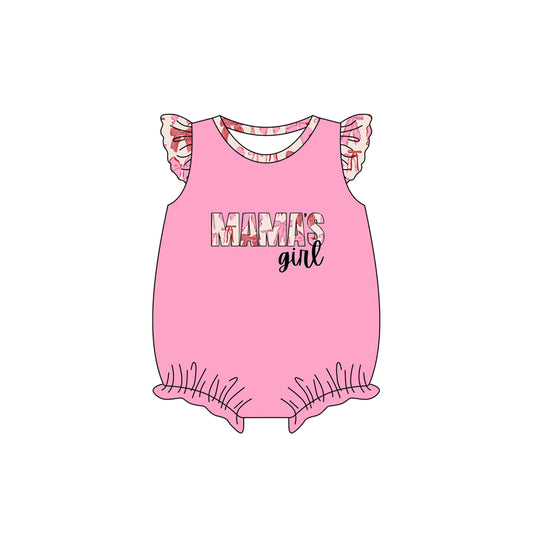 no moq sales SR2387 pre-order baby girls clothes bow MAMA GIRL pink flying sleeve Romper-2024.12.4