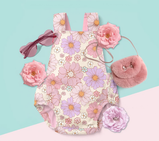 no moq sales SR2389 pre-order baby girls clothes floral pink flying sleeve Romper-2024.12.4