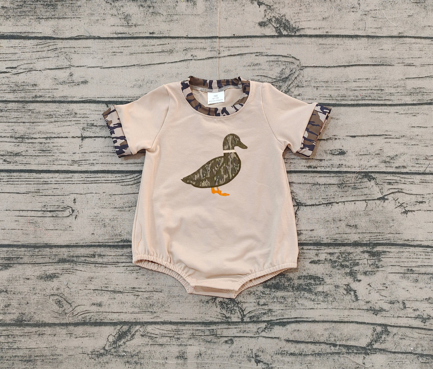 no moq sales SR2392 pre-order baby boy clothes embroidery camouflage duck short sleeve Romper