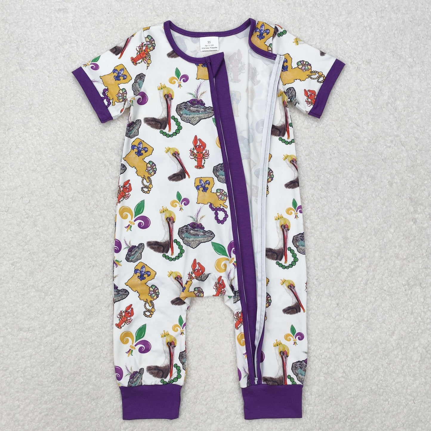 RTS NO MOQ Sibling baby Girls Boys clothes Mardi gras short sleeve rompers