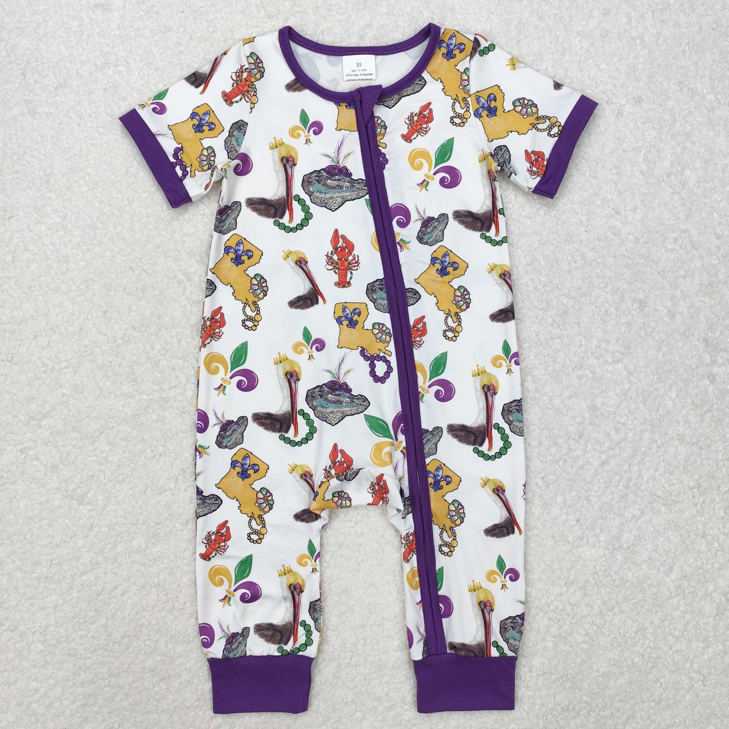 RTS NO MOQ Sibling baby Girls Boys clothes Mardi gras short sleeve rompers