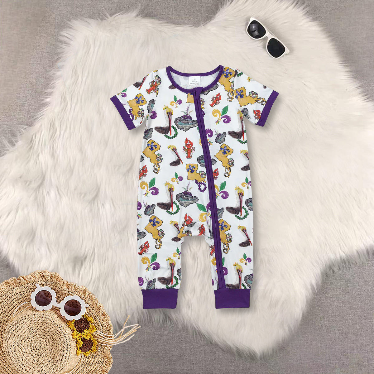 RTS NO MOQ Sibling baby Girls Boys Mardi gras short sleeve pants sets 2 and rompers 2