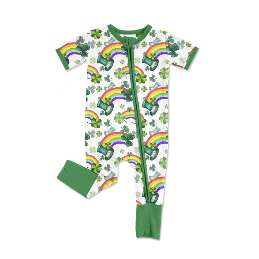 no moq sales SR2397 pre-order baby girls clothes rainbow green short sleeve Romper-2024.12.6