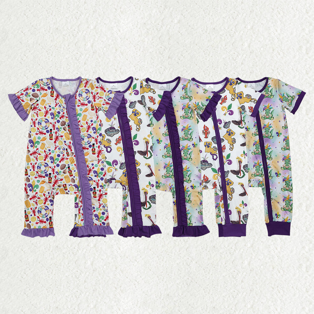 RTS NO MOQ Sibling baby Girls Boys clothes Mardi gras short sleeve rompers