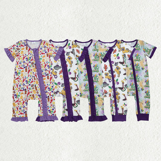RTS NO MOQ Sibling baby Girls Boys clothes Mardi gras short sleeve rompers