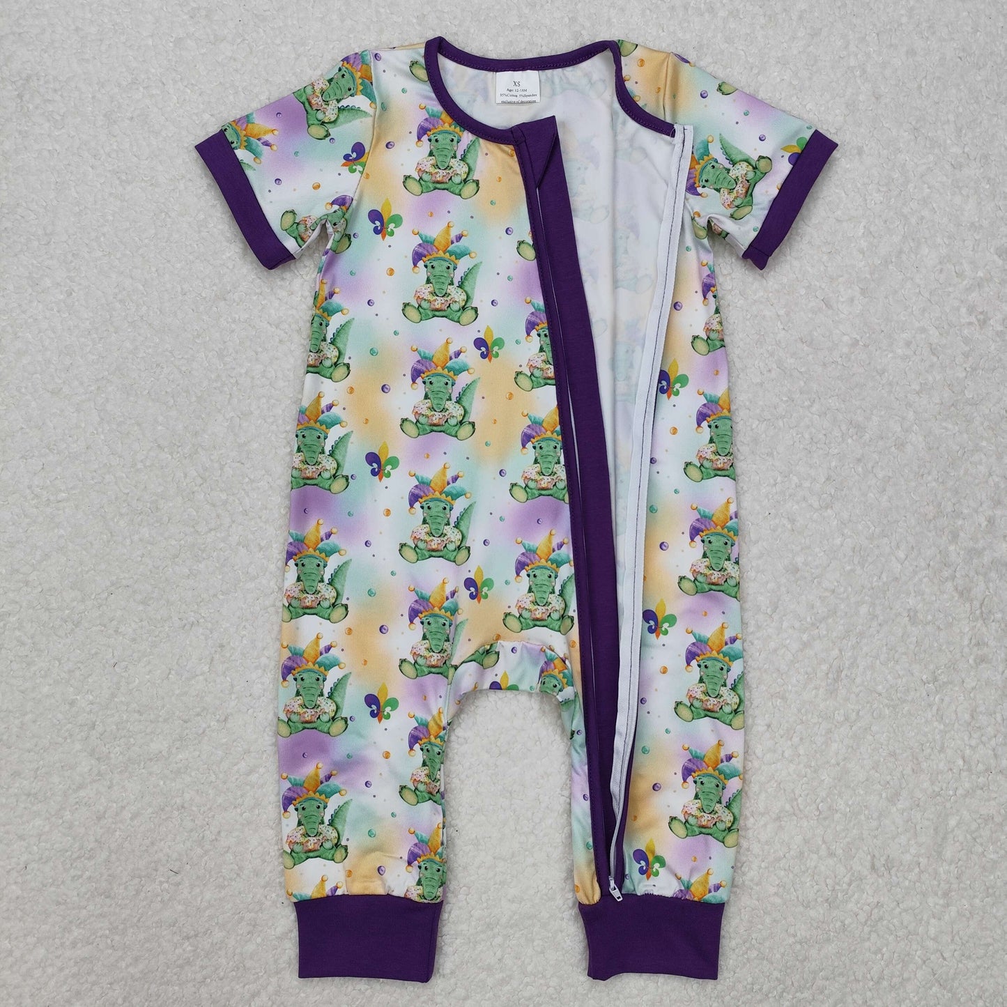 RTS NO MOQ ETA 5/7days arrived SR2398 Carnival crocodile purple zipper short-sleeved jumpsuit