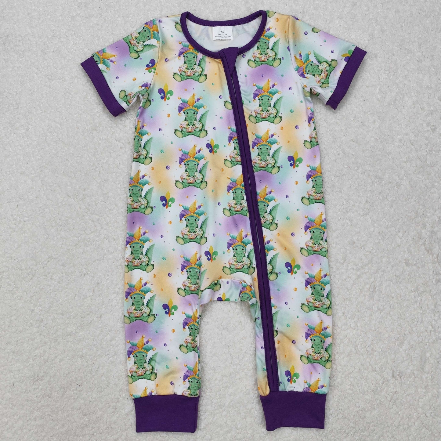 RTS NO MOQ ETA 5/7days arrived SR2398 Carnival crocodile purple zipper short-sleeved jumpsuit