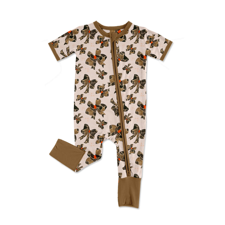 no moq sales SR2400 pre-order baby girls clothes camouflage bow short sleeve Romper-2024.12.6