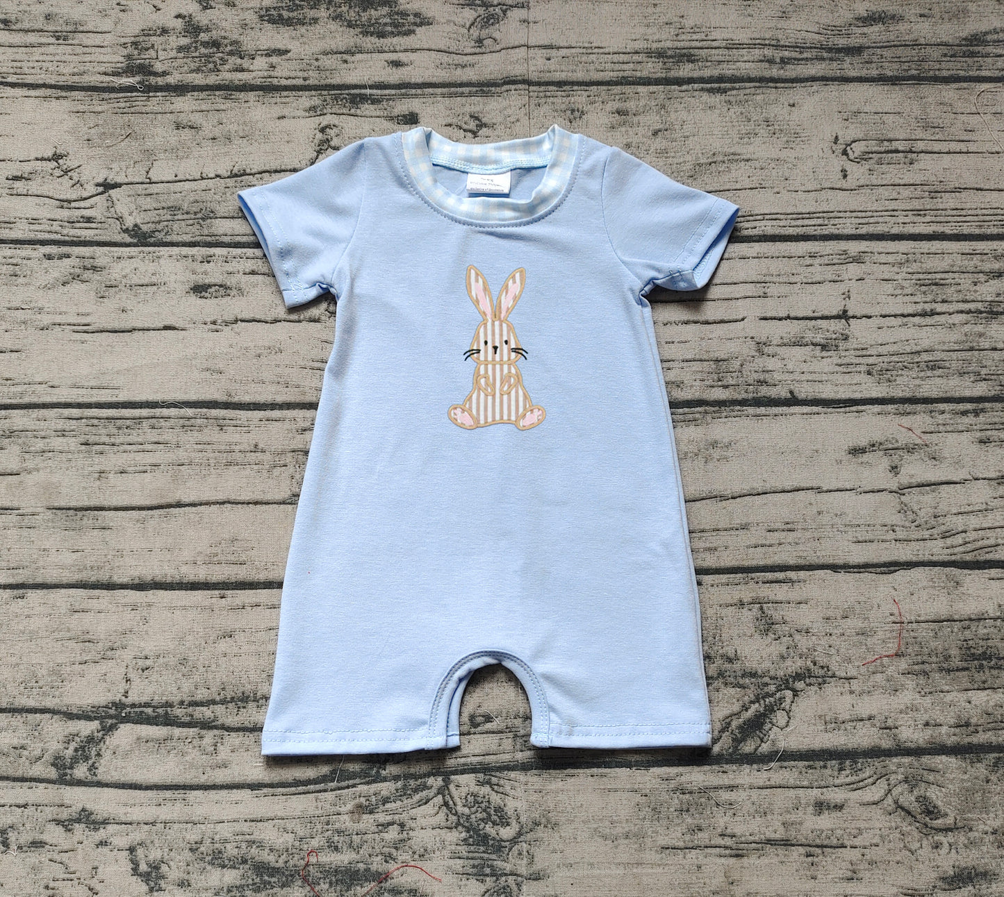 no moq sales SR2404 pre-order baby boy clothes embroidery easter blue short sleeve Romper-2024.12.6