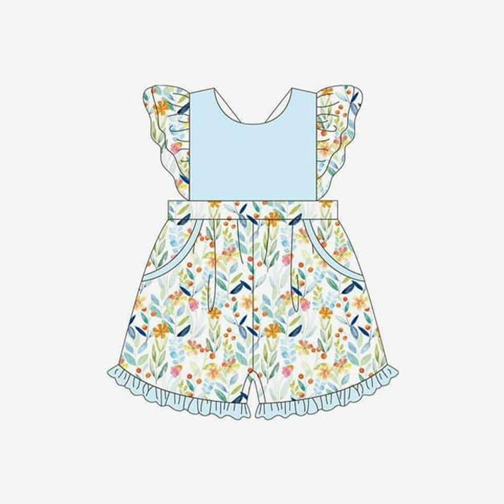 no moq SR2416 PRE-ORDER baby girl clothes floral flying sleeve jumpsuit- 2024.12.7