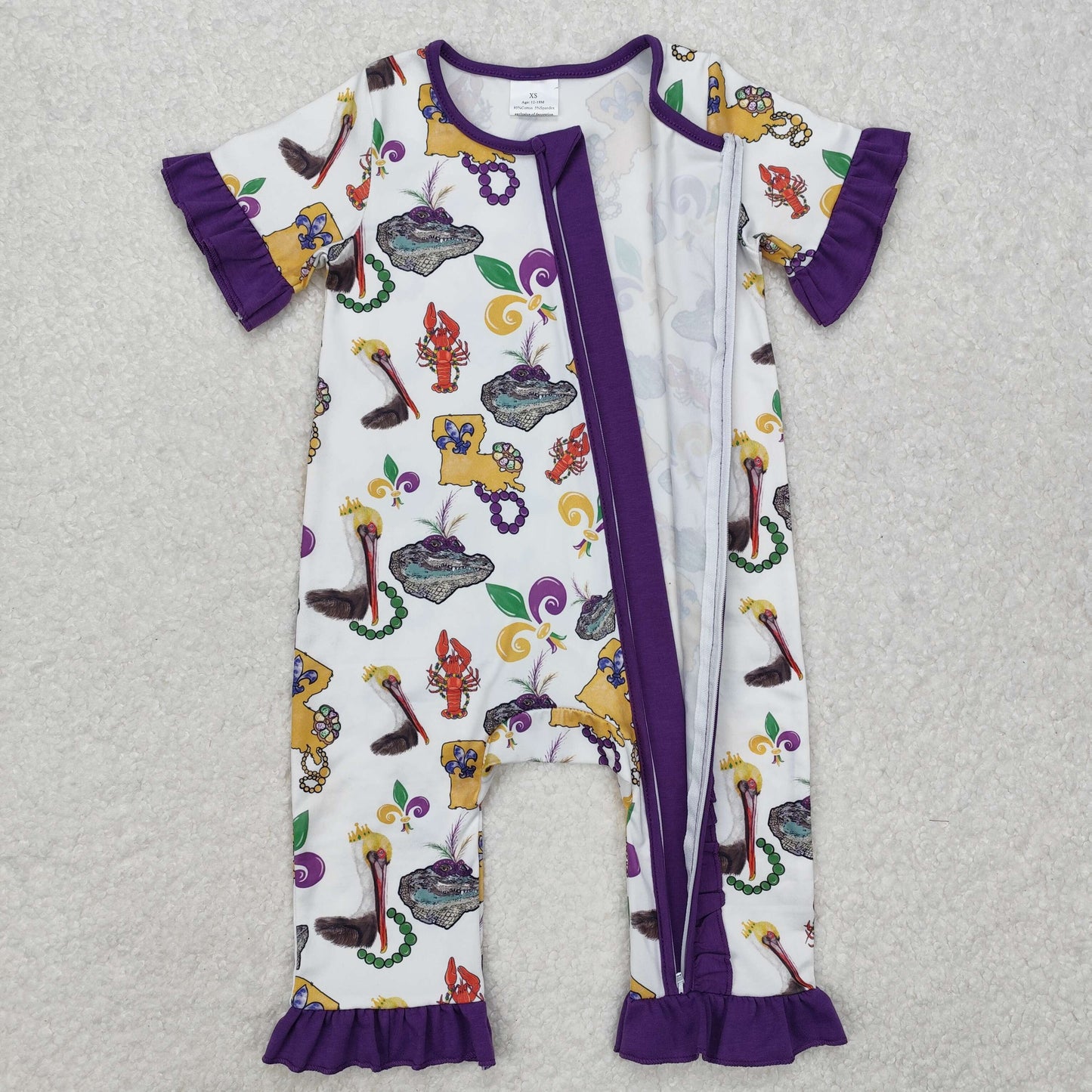 RTS NO MOQ ETA 5/7days arrived SR2422 Carnival animal lace purple and white zipper short-sleeved jumpsuit