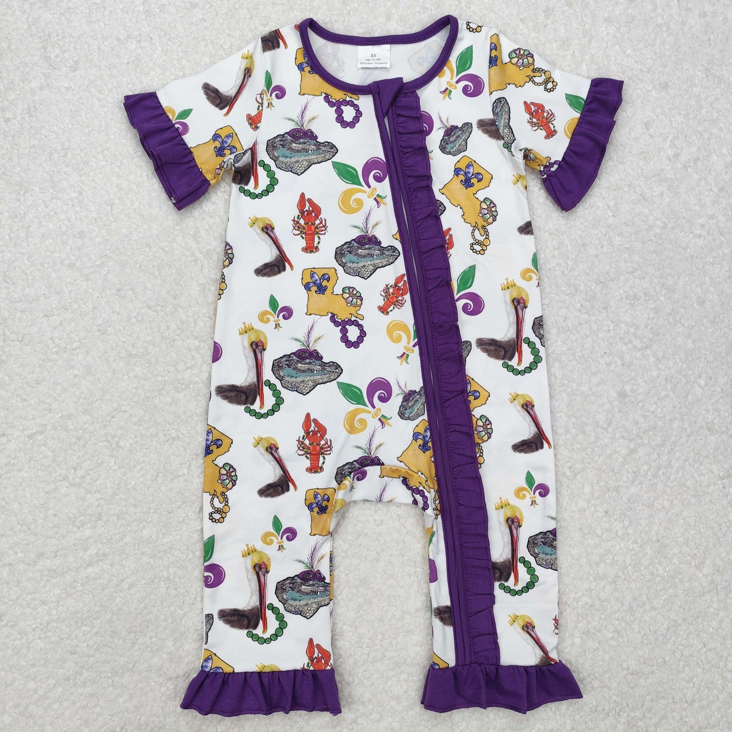 RTS NO MOQ Sibling baby Girls Boys clothes Mardi gras short sleeve rompers