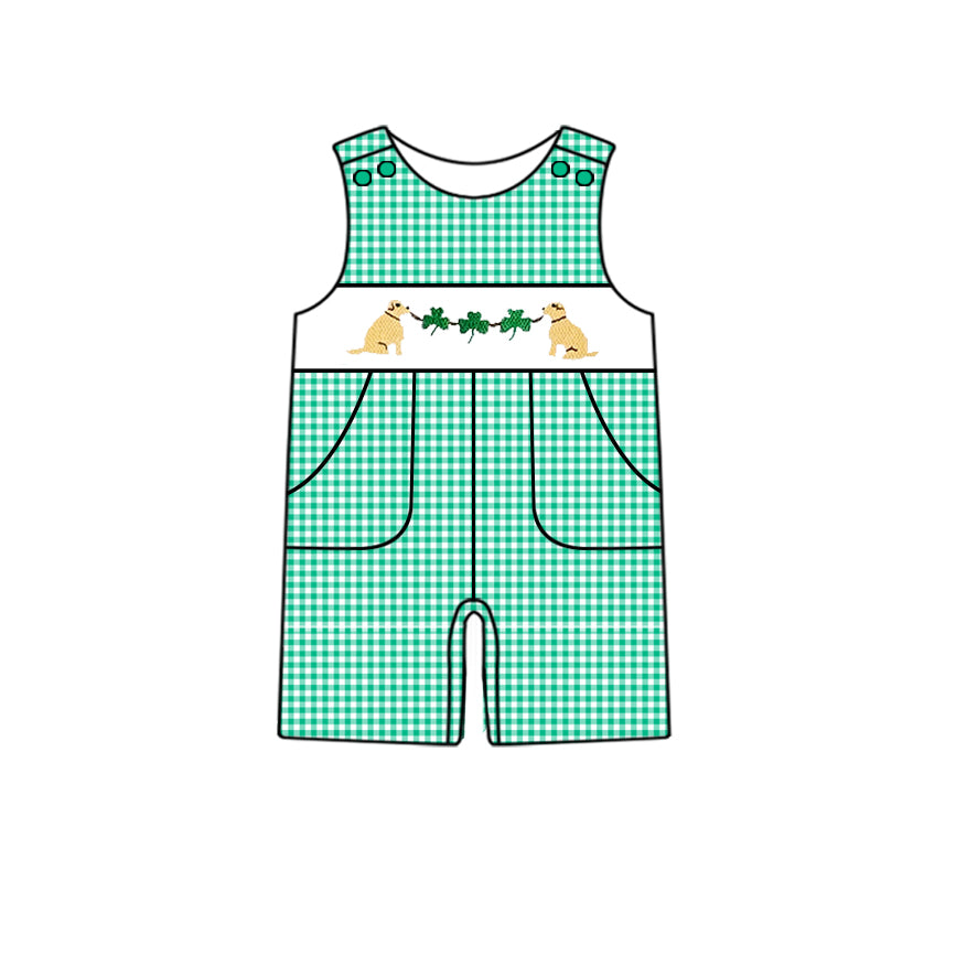 no moq sales SR2424 pre-order baby boys clothes puppy green sleeveless Romper-2024.12.10