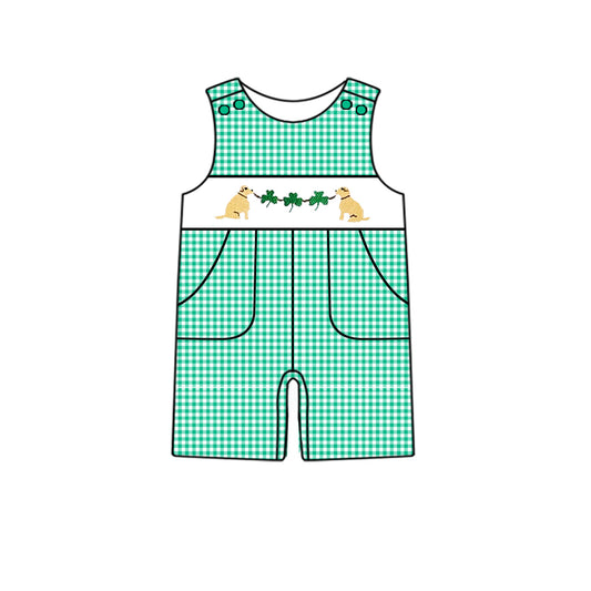 no moq sales SR2424 pre-order baby boys clothes puppy green sleeveless Romper-2024.12.10