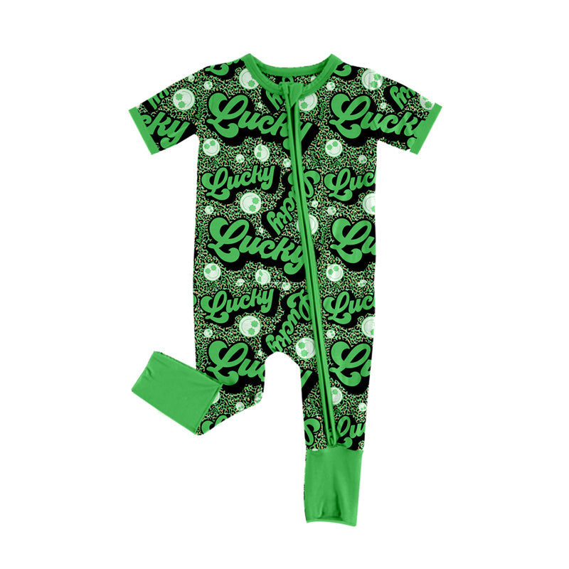 no moq sales SR2425 pre-order baby girls clothes Lucky green short sleeve Romper-2024.12.10