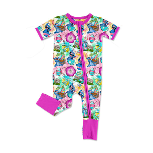 no moq sales SR2426 pre-order baby girls clothes EASTER stitch short sleeve Romper-2024.12.10