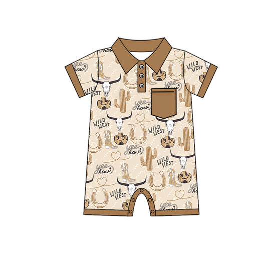 no moq sales SR2428 pre-order baby boys clothes catcus cow head short sleeve Romper-2024.12.10