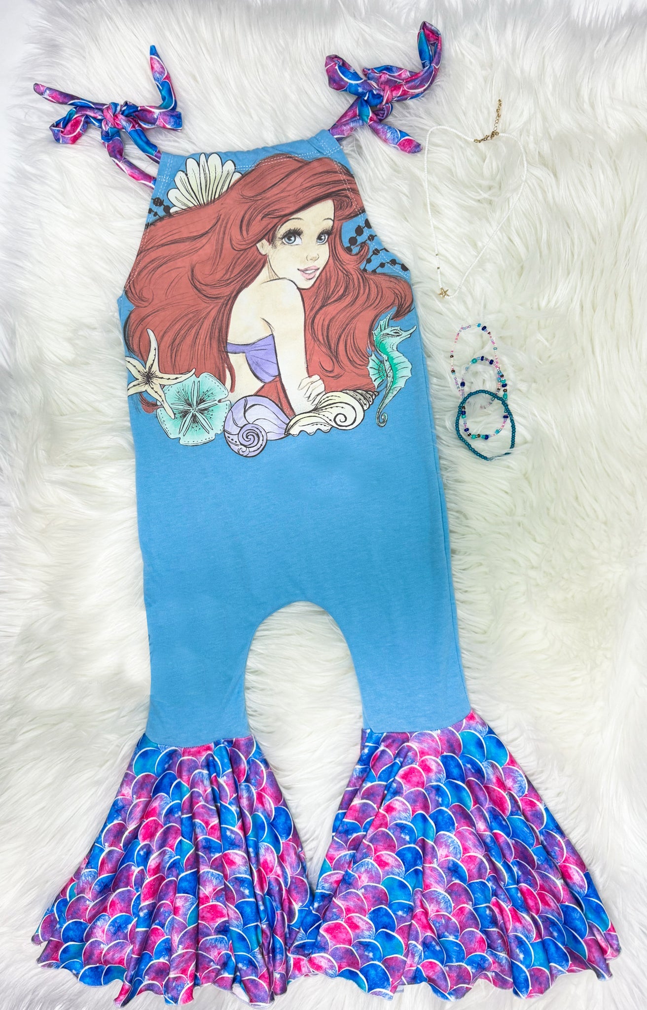 no moq SR2429 PRE-ORDER baby girl clothes Mermaid scale pattern sleeveless jumpsuit-2024.12.10