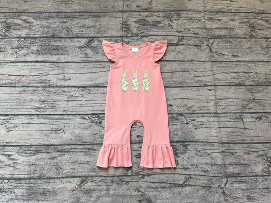 no moq sales SR2434 pre-order baby girls clothes embroidery easter flying sleeve Romper