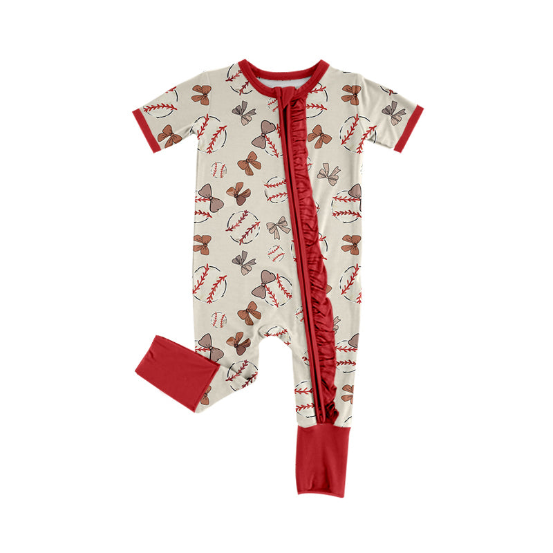 no moq sales SR2452 pre-order baby girls clothes baseball short sleeve Romper-2024.12.14