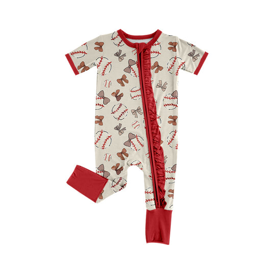 no moq sales SR2452 pre-order baby girls clothes baseball short sleeve Romper-2024.12.14