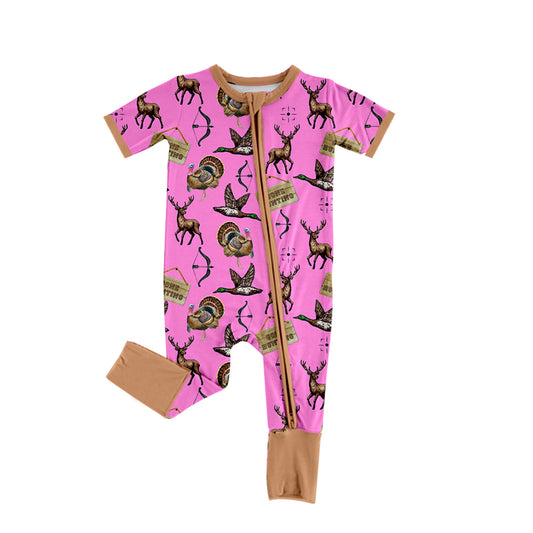 no moq sales SR2461 pre-order baby girls clothes deer pink short sleeve Romper-2024.12.15