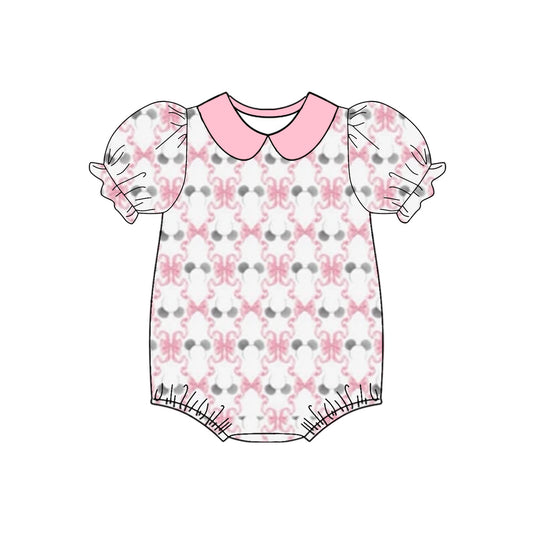 no moq sales SR2468 pre-order baby girls clothes bow pink short sleeve Romper-2024.12.18