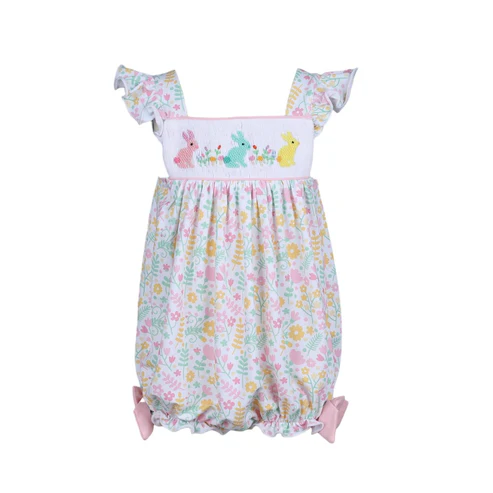 no moq sales SR2501 pre-order baby girl clothes easter flying sleeve Romper-2024.12.23