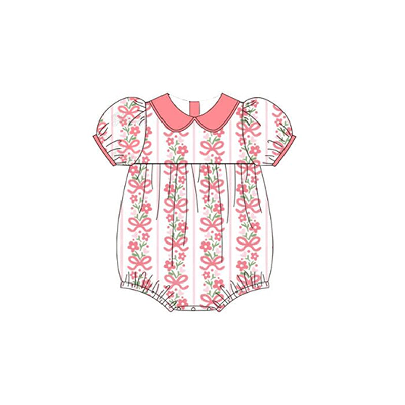 no moq sales SR2507 pre-order baby girl clothes bow floral short sleeve Romper-2024.12.24