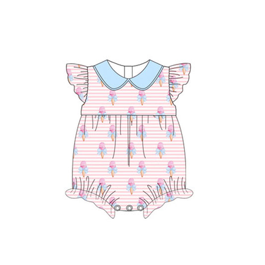 no moq sales SR2510 pre-order baby girl clothes ice cream bow flying sleeve Romper-2024.12.24