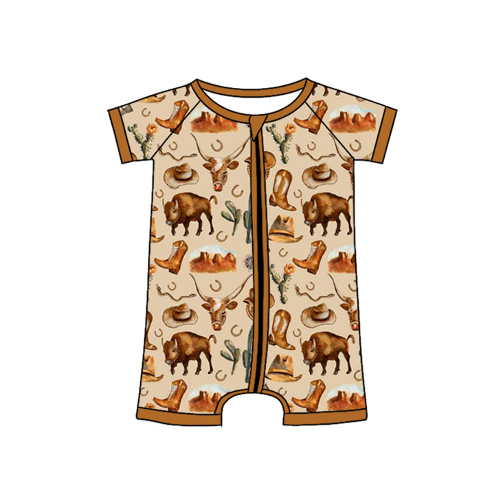 no moq sales SR2528 pre-order baby boys clothes cow head catcus short sleeve Romper-2024.12.25