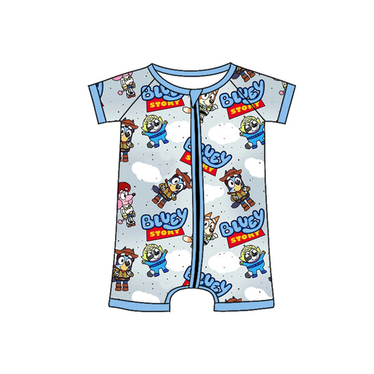 no moq sales SR2536 pre-order baby boys clothes cartoon dog blue short sleeve Romper-2024.12.27