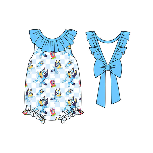 no moq sales SR2556 pre-order baby girl clothes cartoon dog blue short sleeve Romper-2024.12.28