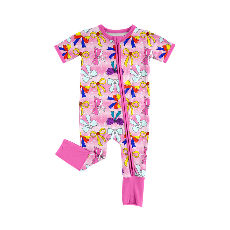 no moq sales SR2564 pre-order baby girl clothes bow short sleeve Romper-2024.12.31