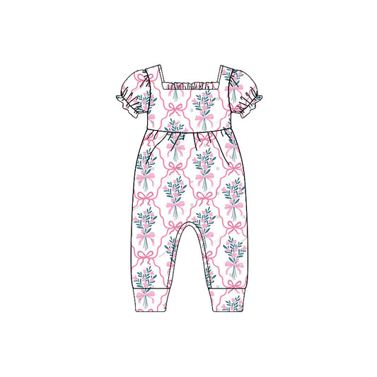 no moq sales SR2600 pre-order baby girl clothes bow floral short sleeve Romper-2025.1.4