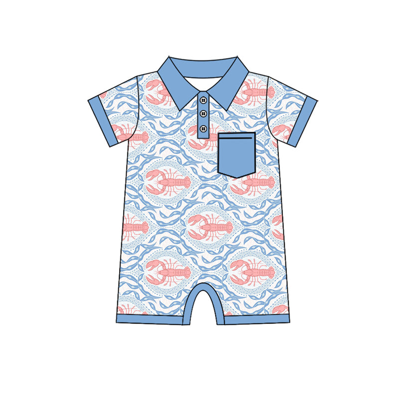 no moq sales SR2614 pre-order baby boys clothes crayfish short sleeve Romper-2025.1.7