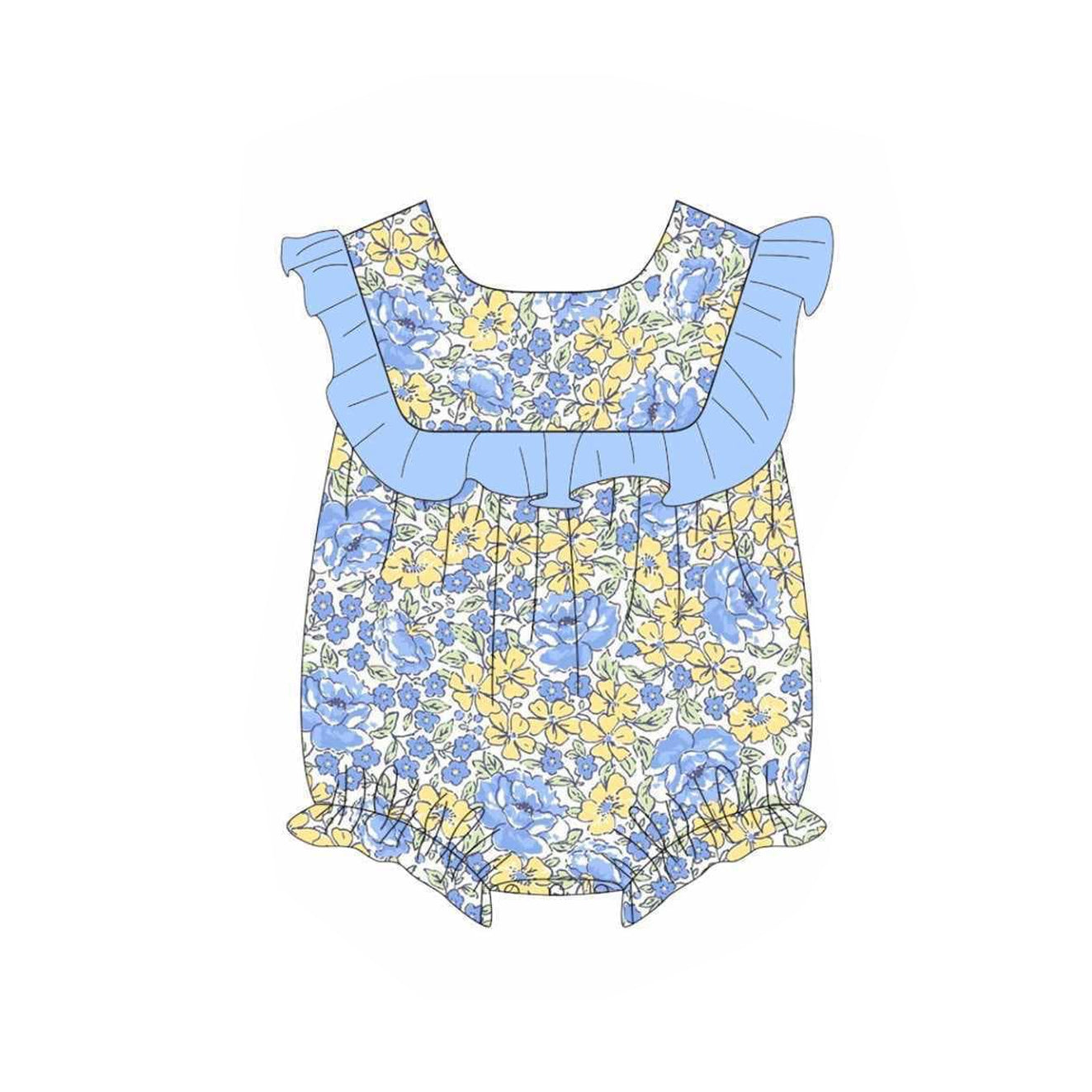 no moq sales SR2628 pre-order baby girl clothes floral blue short sleeve Romper-2025.1.10