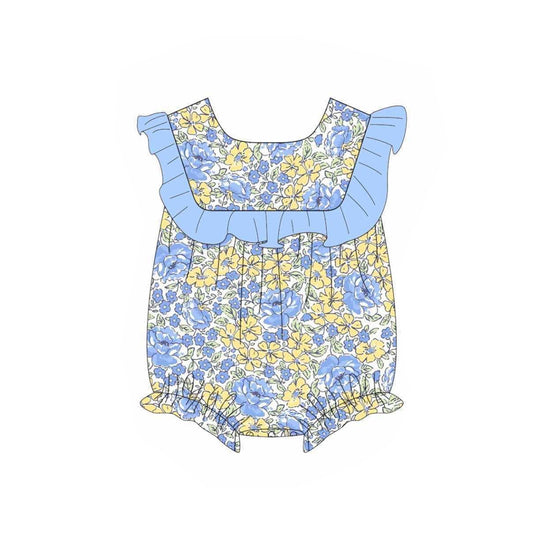 no moq sales SR2628 pre-order baby girl clothes floral blue short sleeve Romper-2025.1.10