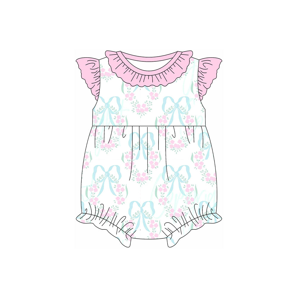 no moq sales SR2629 pre-order baby girl clothes floral bow flying sleeve Romper-2025.1.10