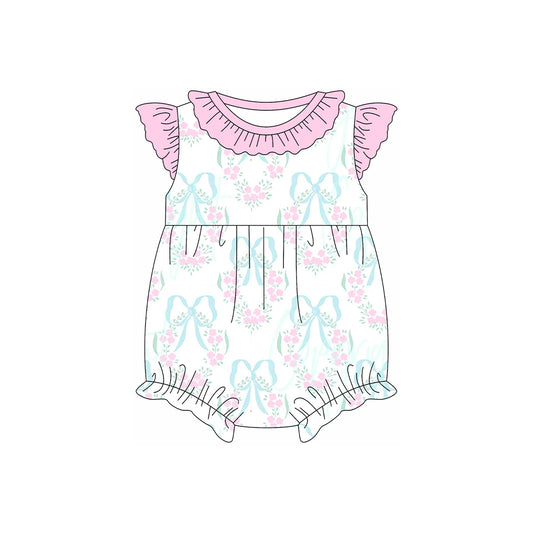 no moq sales SR2629 pre-order baby girl clothes floral bow flying sleeve Romper-2025.1.10